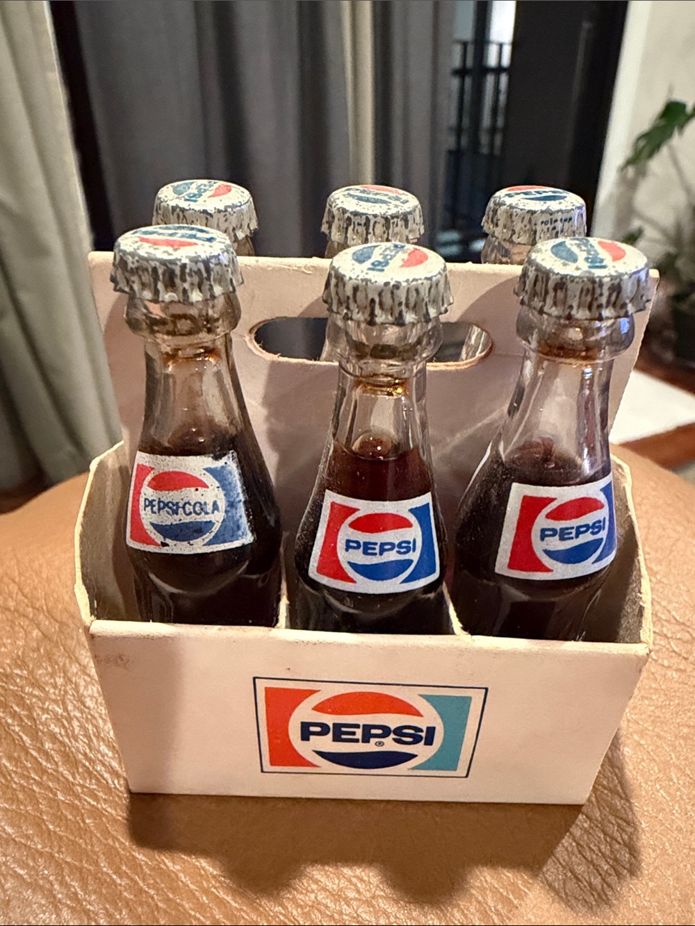 Vintage Pepsi Mini 6 Glass Bottle Set - Blue/Red
